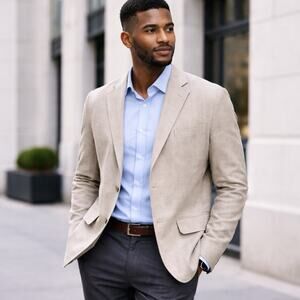 Black Brown 1826 Mens Modern Fit Sport Coat Blazer XXL Tan 2 Button Linen Jacket